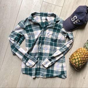 J. Crew lightweight plaid green and blue shirt